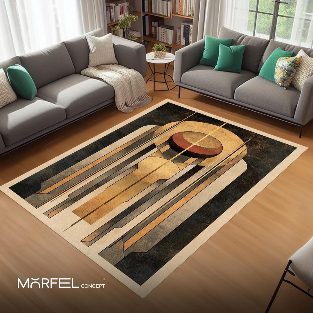 Art Deco Rug: Futuristic Geometric Design, Gold & Bronze Accent - Etsy