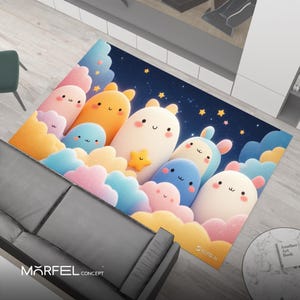 Alfombra de nubes kawaii: bonita alfombra pastel, acogedora decoración para habitación infantil, tapete estético de dibujos animados, suave alfombra para guardería, extravagante cubierta para piso de dormitorio