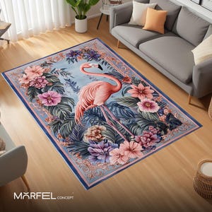 Floral Flamingo Rug: Tropical Jungle Flower Carpet