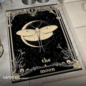 Tapis de tarot lune, tapis de cartes de tarot papillons de nuit, décoration d'intérieur gothique, tapis céleste, tapis noir et or, tapis lune mystique, décoration de chambre sorcière, doux