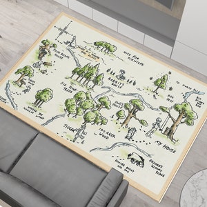 Kindertapijt, 100 hectare houten kaarttapijt, Winnie de Pooh-tapijt, kinderspeelkleed vintage tapijt, tapijten voor woonkamer, vloerkleed interieur