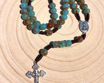 Natural Stone Rosary Beads, Handmade Catholic Rosary Necklace, Miraculous Medal, Prayer Beads, Jesus