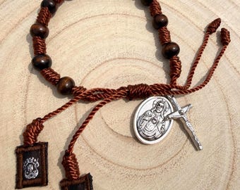 Wooden Scapular Rosary Bracelet, Mt Carmel Adjustable Wooden Scapular Bracelet, Sacred Heart of Jesus Rosary Bracelet, Scapular Protection