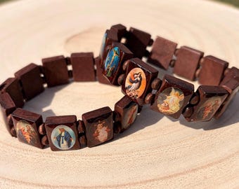 Wooden Religious Miraculous Medals Bracelet, Rosewood Religious Bracelet,Catholic Bracelet, Wooden Beaded Bracelet Adjustable, Rosary