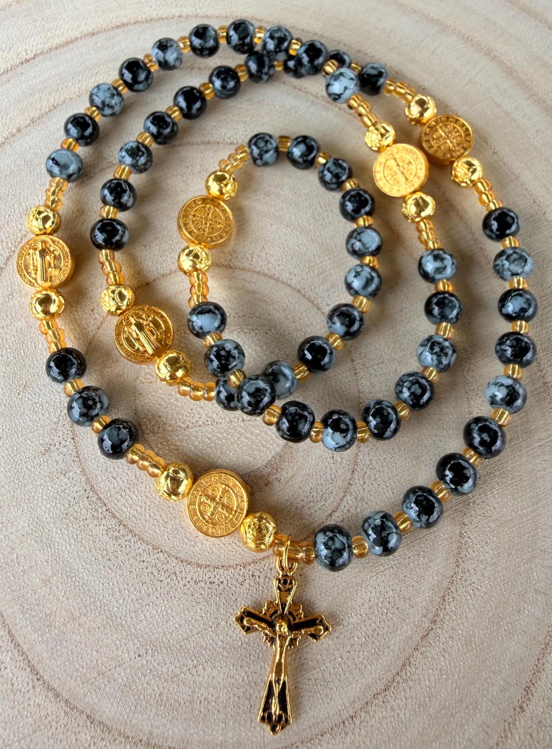 St Benedict Rosary Wrap Bracelet for Women, St Benedict Medal Natural ...
