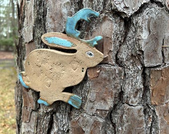 Jackalope wall hanging, ceramic