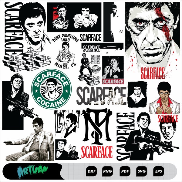 SCARFACE , dxf, eps, svg, pdf, png , cricut , silhouette , fichier coupé , clipart, fichier art téléchargement instantané, haute résolution