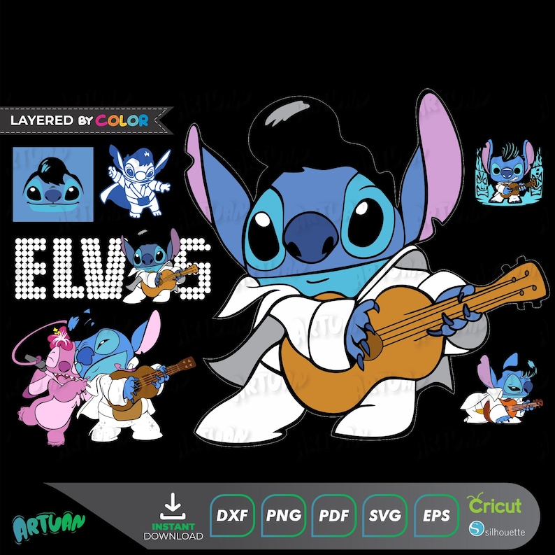 S. Elvis Clip Art, Bundle SVG, PNG, Pdf, Dxf, Eps, Instant Download ...
