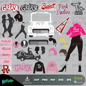 Grease clip art, bundles, svg, png, dxf,eps,pdf, cricut, silhouette, vector, print multipurpose, stickers files, sublimation files,cute file
