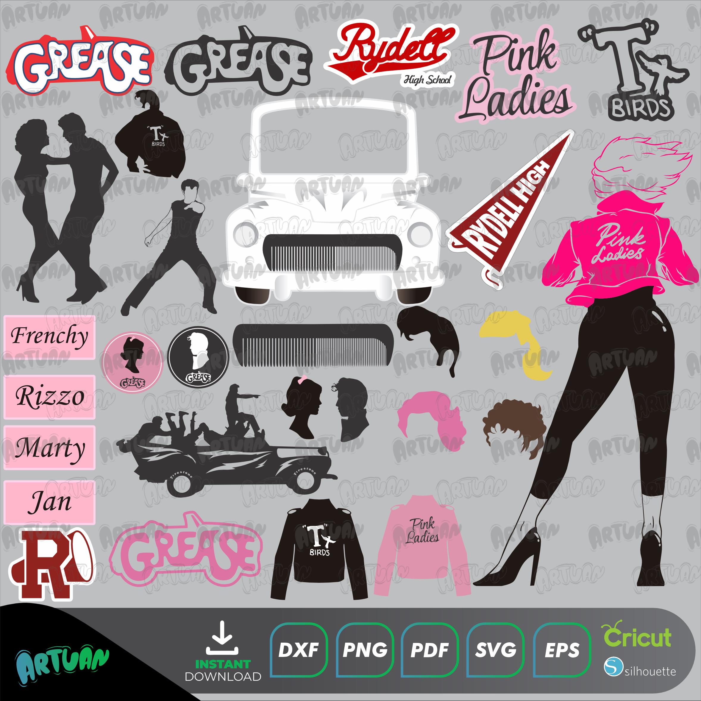 Grease clip art, bundles, svg, png, dxf,eps,pdf, cricut, silhouette, vector, print multipurpose, stickers files, sublimation files,cute file