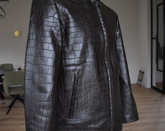 Custom Brown Crocodile Leather Jacket