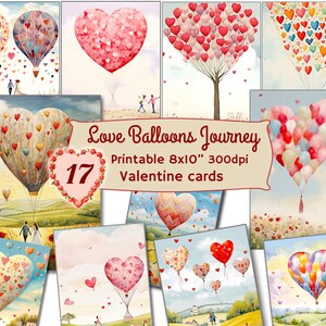 Liefde ballonnen bruiloft reis, trouwkaart, Valentine Junk Journal, Valentine Card, Journal afdrukbaar, Valentine Scrapbook