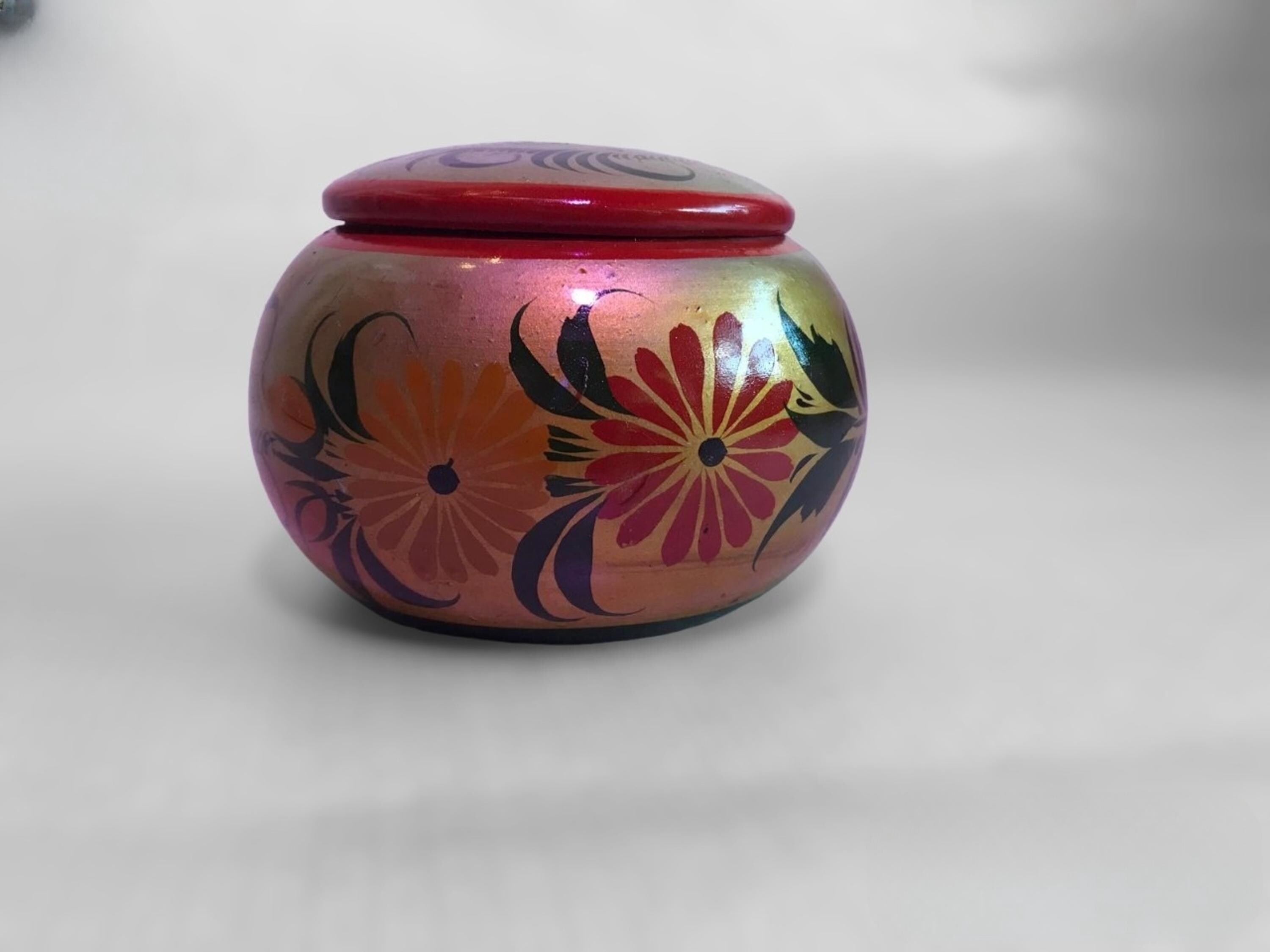 旧ソ連製ヴィンテージ ホフロマ塗 蓋つき大鉢 ＆ スプーン 旧ソ連製