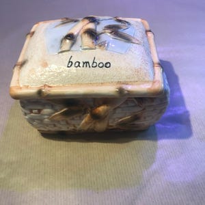 Unveil the Charm: Vintage Rectangular Bamboo Ceramic Dish with Lid