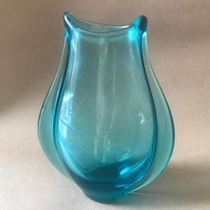 Vintage Miloslav Klinger Aqua Blue Art Glass Vase, Zelezny Brod Sklo