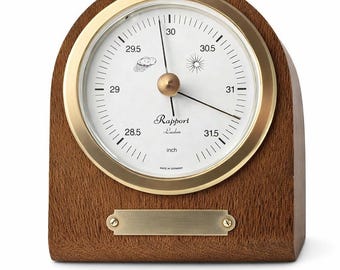 Timeless Elegance: Vintage Wood and Brass Desk Top German Made Barometer by Rapport London
