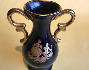 Vintage Limoges Castel Cobalt Blue 22 K Gold Accent Romantic