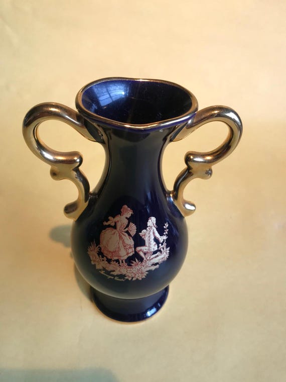 Vintage Limoges Castel Vase: Cobalt Blue, 22K Gold Trim, 