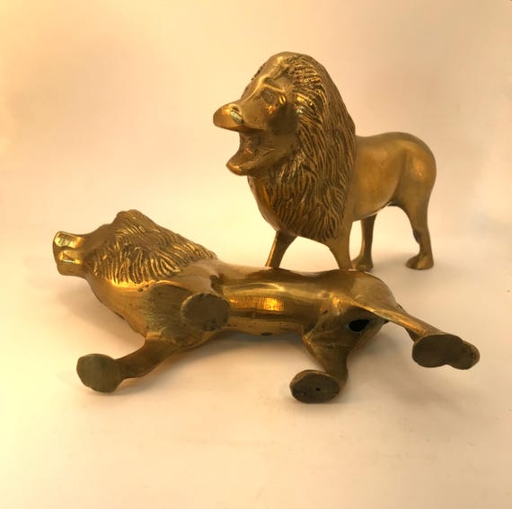 Solid Brass Lions: Vintage Handcrafted Roaring Pair, Regal Decor