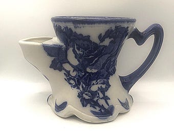 Vintage Floris London Rasiertasse - 1950er Jahre Keramik, blaue Blumen, Herzgriff