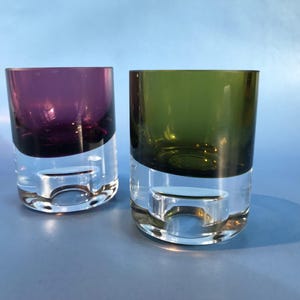 Photophores vintage en améthyste et cristal vert olive - Lot de 2