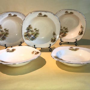 Vintage Charm: Set of Five 1940s Alfred Meakin Porcelain Fruit Bowls in rare and collectable “Hayride” pattern