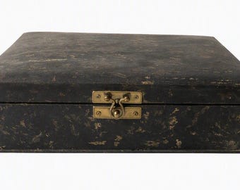 Vintage Hand Tooled Leather Box: Wood Playing Card & Jewelry Storage