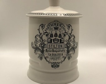 Timeless Elegance: The Iconic Fortnum & Mason 350 gram Potted Blue Stilton Cheese Porcelain Storage Canister - Stilton cheese not included
