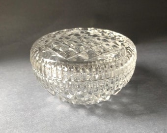 Vintage Diamond Cut Lead Crystal Trinket Box with Lid