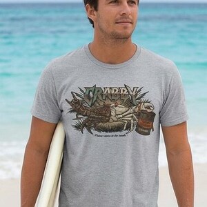 Cyborg Crab Shirt - Crabby Heavy Metal Graphic Tee - DryBlend Moisture Wicking Vacation T-shirt - Please Return to the Beach