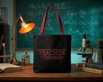 Teacher Things Retro 80s Tote Bag Sarcastic Sci Fi Mystery School Educator Survival Gift