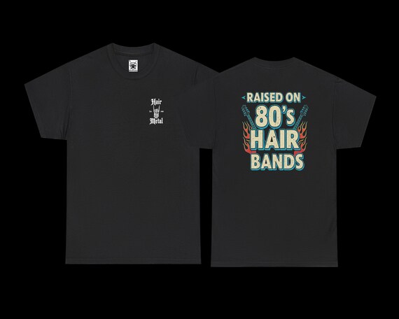 80s Hair Metal Shirt | Raised on 80s Hair Bands Tee | Skeleton Metal Horns Retro Rocker T-shirt, Vintage Heavy Metal Concert Grunge Clothing
