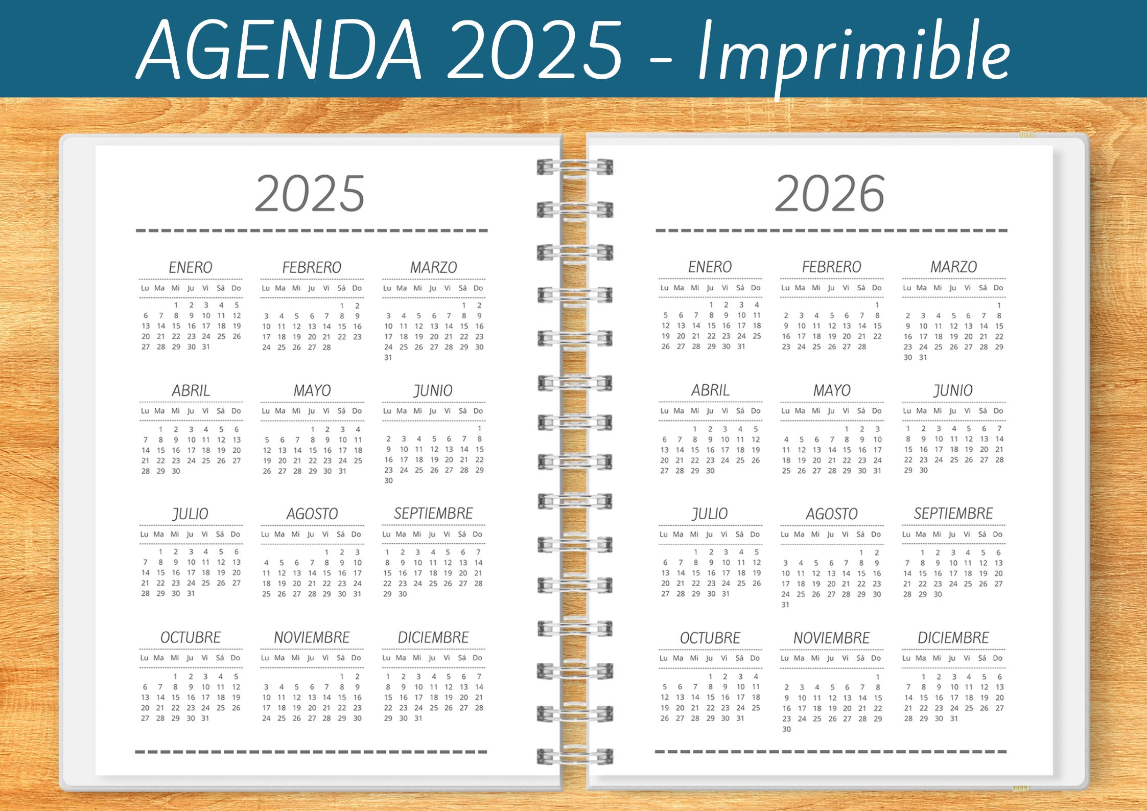 Agenda 2025 para imprimir Semanal Meses separados Planeadores Mensuales Gastos Notas