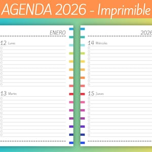 Agenda 2026 - Dos días por página - para imprimir - Planeadores Mensuales - Gastos - Planificadores - archivos PDF imprimibles -MUY COMPLETA