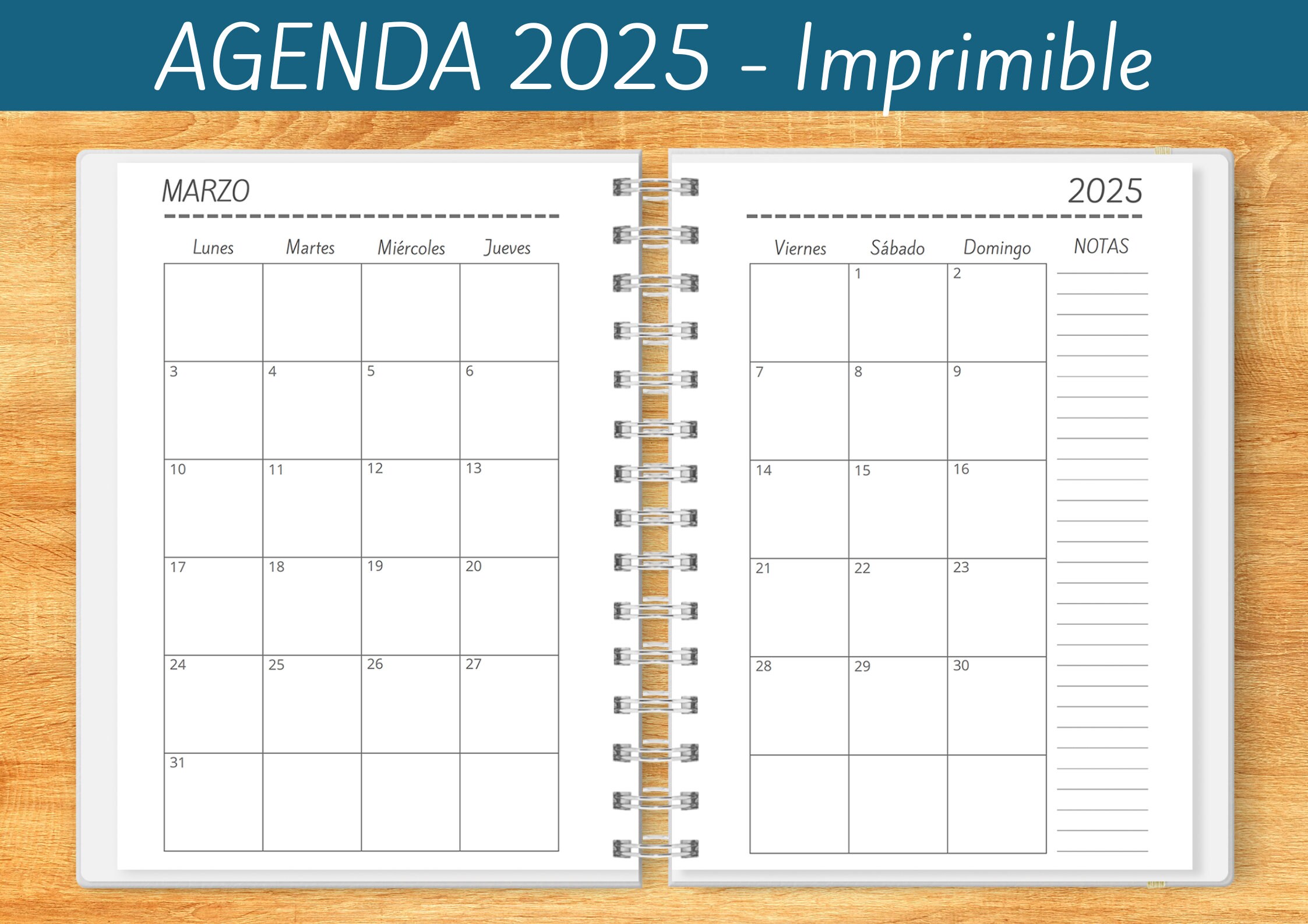Agenda 2026 Busy Life A5 - Planificateur Semainier Double Emploi Du Temps - Similicuir Caramel - Avec Poches