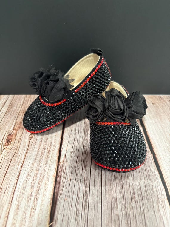 Rhinestone Black Rose Shoes