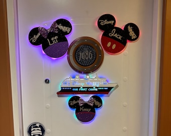 Fully customized Wooden Light Up Mickey and Minnie Head Magnets - Disney Cruise Magnet- Disney Cruise Wooden Magnet - Now with UPGRADES