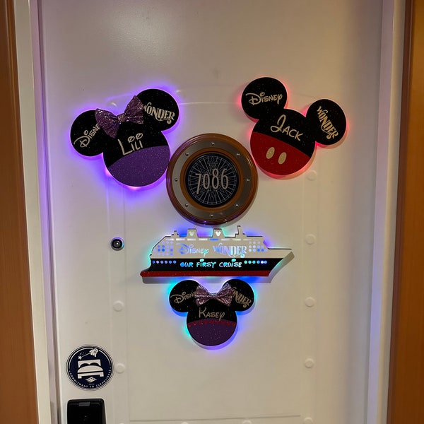 Fully customized Wooden Light Up Mickey and Minnie Head Magnets - Disney Cruise Magnet- Disney Cruise Wooden Magnet - Now with UPGRADES