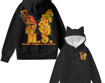 Stronger Than MS Women’s Hoodie With Decorative Ears (Black)
