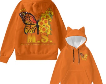 Stronger Than MS Women’s Hoodie With Decorative Ears (Orange)