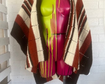 Groovy Striped Knitted Shawl (Upcycled)