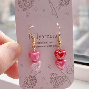 1 Pair Red & Pink Heart Drop Earrings. Electroplated Iridescent or ...