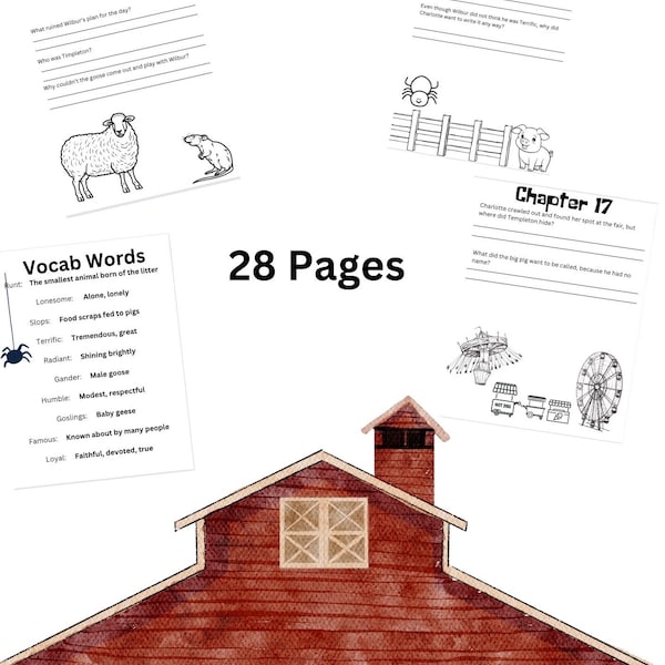 Charlottes Web chapter questions and coloring pages.