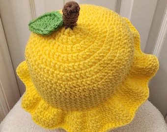 Crocheted Lemon Bucket Hat- Sizes babies to adults