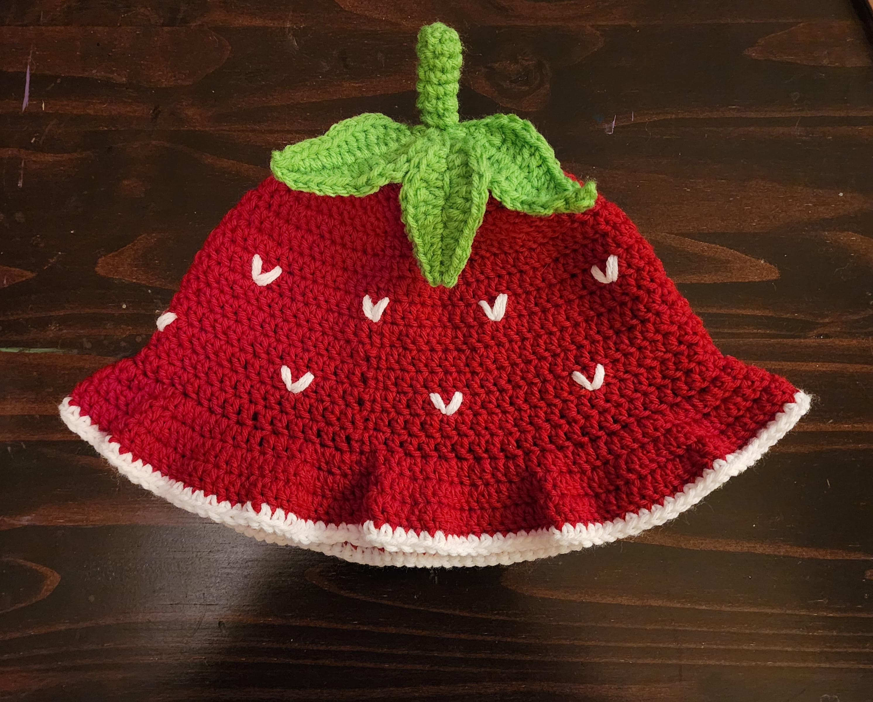 Crocheted Strawberry Bucket Hat- Sizes Babies to Adults
