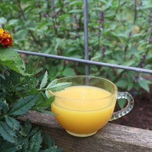 100% Natural Beeswax Candle in One of a Kind Glassware {-} Homegrown Beeswax without Artificial Fragrances {-} Hand Poured Small Batch
