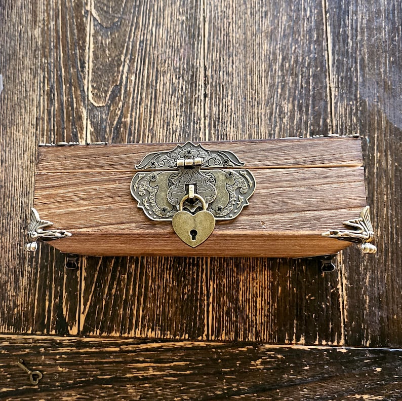 Keepsake Box With Lock and Key Lock Box Wooden Lock Box Jewelry Box