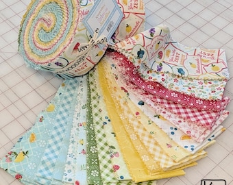 2 1/2 Strips Fabric Roll Kimberbell Sippin' On Sunshine 40 Pieces Food & Drink Novelty Quality Quilting Cotton Bright Rainbow Colors Precut