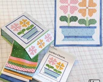Tabletop Banner Kit Flowers Block March Garden Charm with Keepsake Box Includes Pattern and Fabric DIY Project Gift for a Quilter