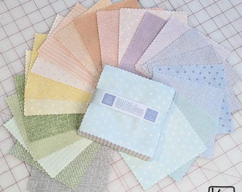 5 Inch Square Flannel Charm Pack 42 Pieces Pastel Flannel Rainbow Colors Stacker from Little Lambies Woolies Flannel Quality Quilting Fabric